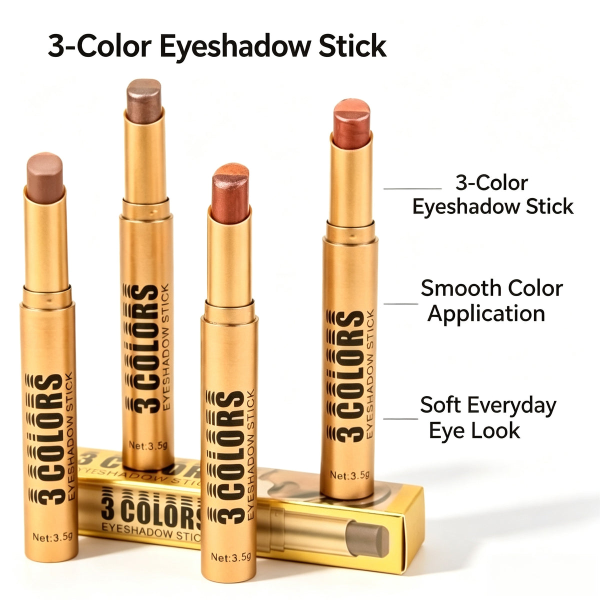 Multi‑Finish 3‑Tone Eyeshadow Stick for Gentle Eye Look