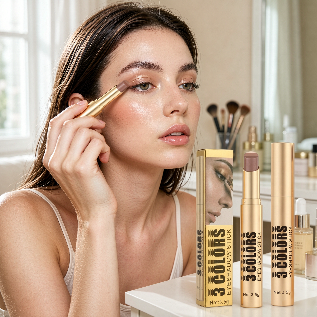 Multi‑Finish 3‑Tone Eyeshadow Stick for Gentle Eye Look