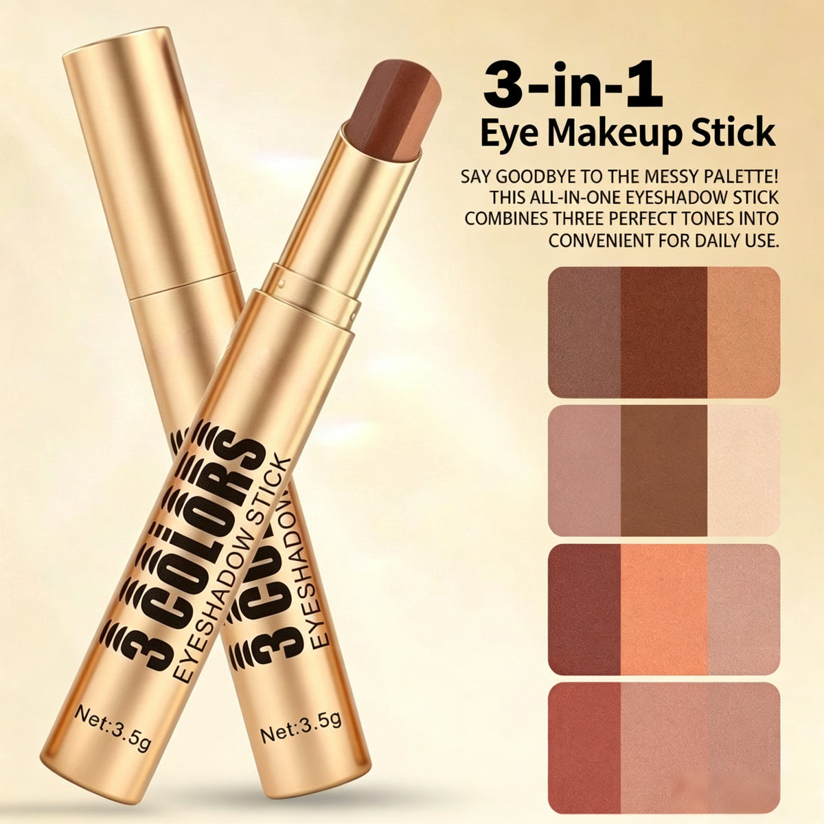 Multi‑Finish 3‑Tone Eyeshadow Stick for Gentle Eye Look