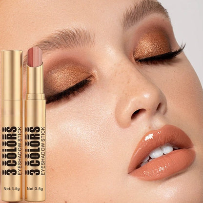 Multi‑Finish 3‑Tone Eyeshadow Stick for Gentle Eye Look