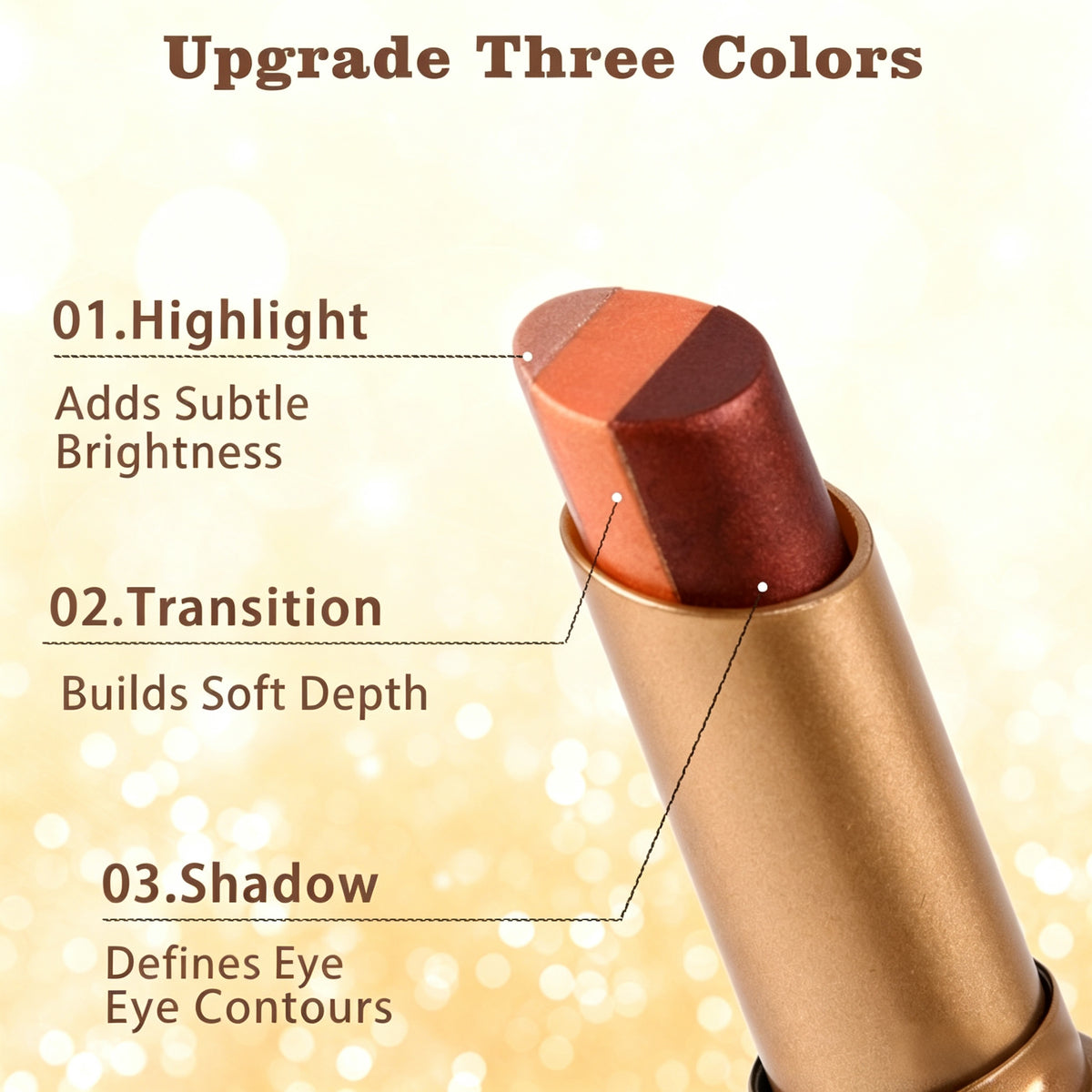 Multi‑Finish 3‑Tone Eyeshadow Stick for Gentle Eye Look