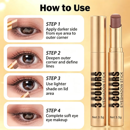 Multi‑Finish 3‑Tone Eyeshadow Stick for Gentle Eye Look