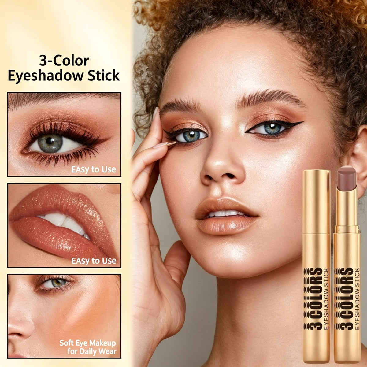 Multi‑Finish 3‑Tone Eyeshadow Stick for Gentle Eye Look