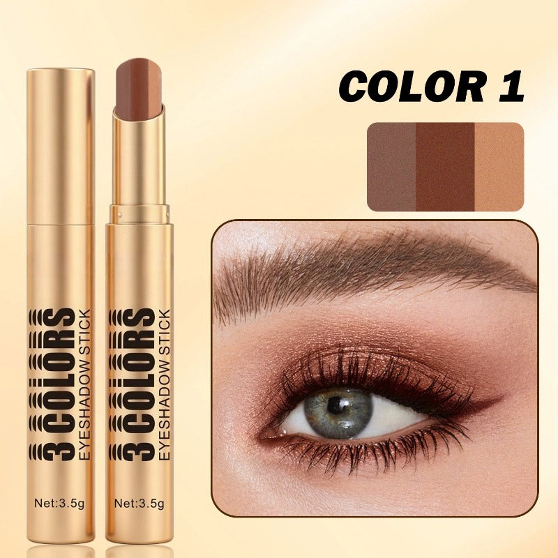 Multi‑Finish 3‑Tone Eyeshadow Stick for Gentle Eye Look