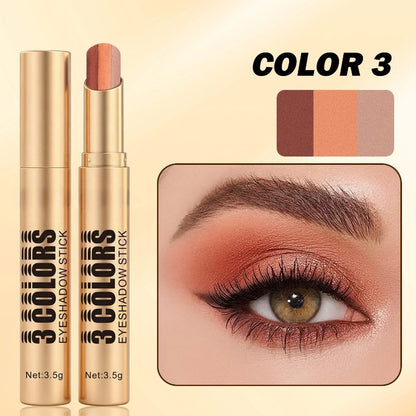 Multi‑Finish 3‑Tone Eyeshadow Stick for Gentle Eye Look